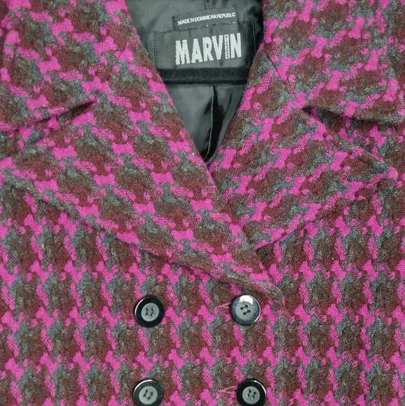 Marvin Richardson Vintage Women's Pink and Black Houndstooth Wool Coat M